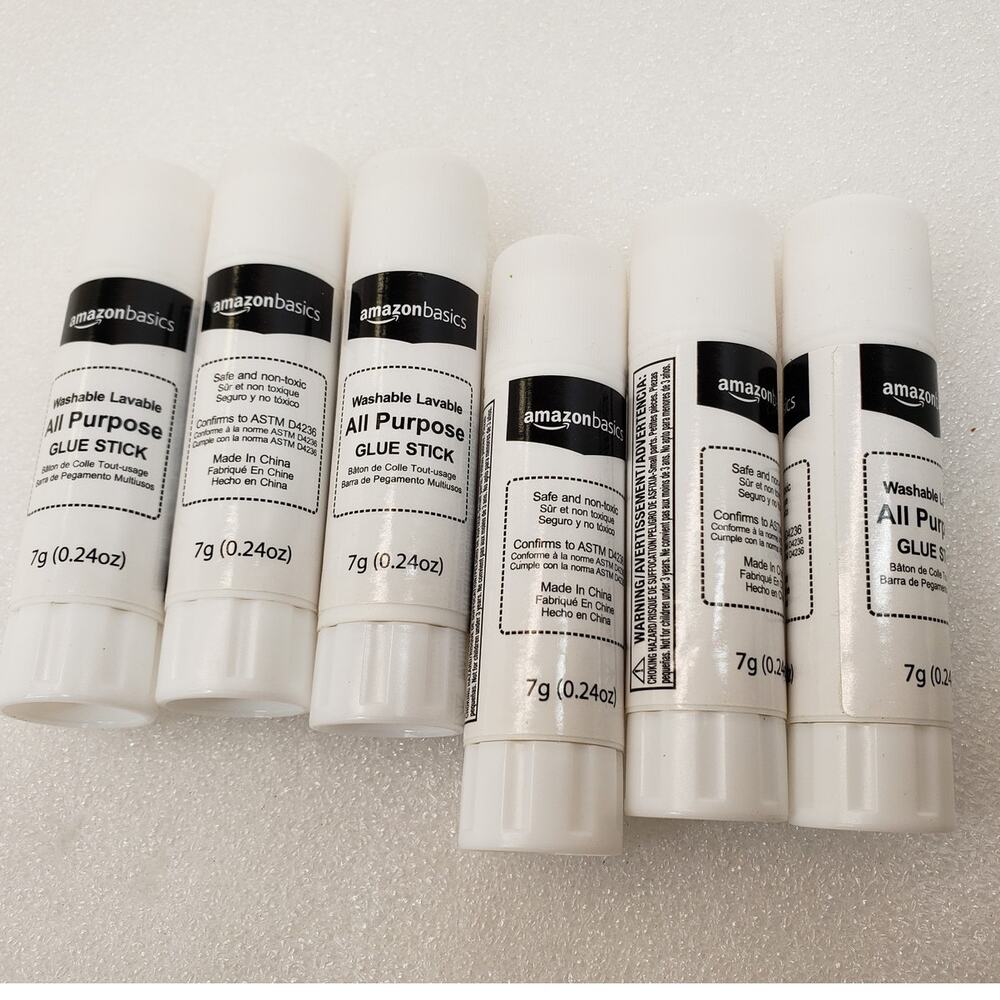 Amazon Basics Washable All Purpose Glue Sticks White 7g 0.24oz Pack of 6